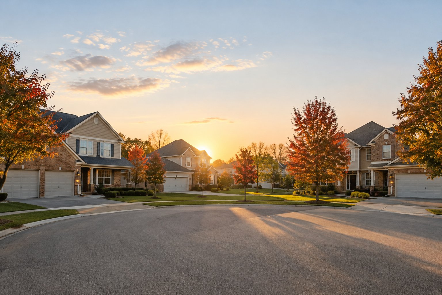 A Illinois street at golden hour, illustrative